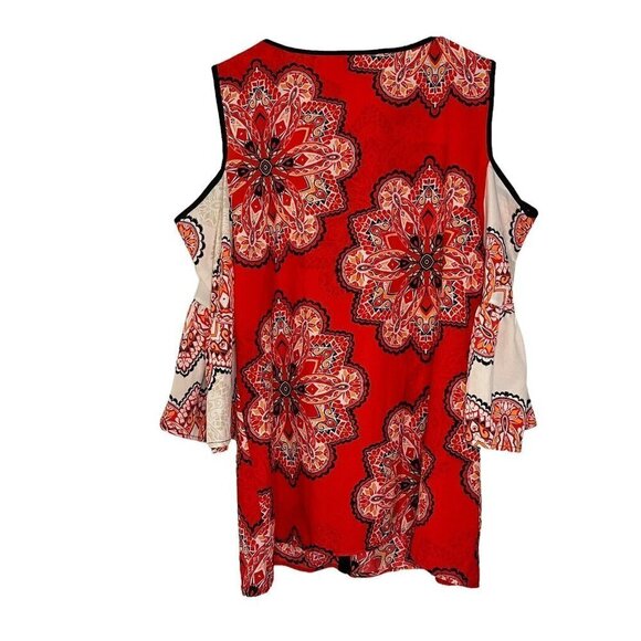 Chico’s Tiled Spice Cold Shoulder top Blouse size 1 M/8 - Picture 11 of 11